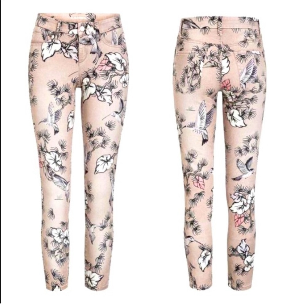 CAMBIO Lillian Cropped Blush Pink Floral Fauna Print Jeans 12